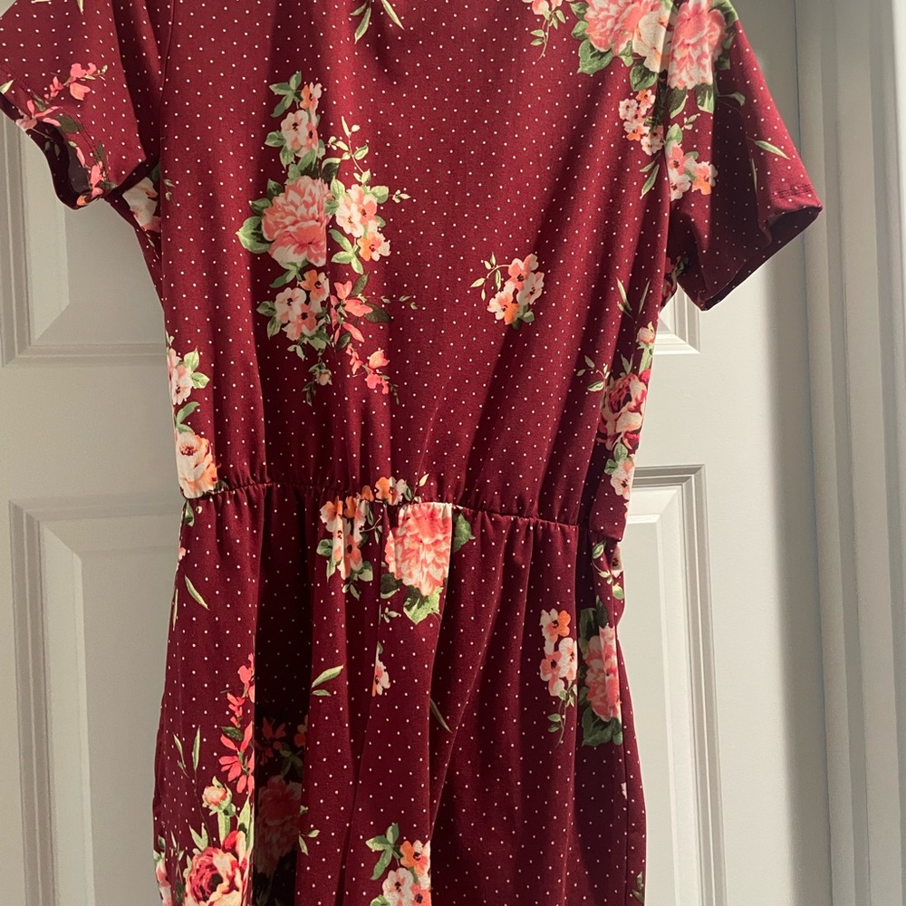 French Grey Red and White Wrap V-Neck Jumpsuit - Picture 2 of 4